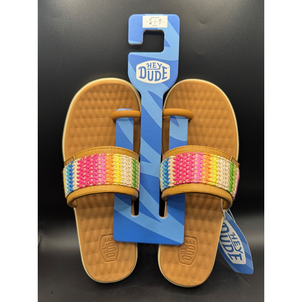 Hey Dude Chandler Waves Womens Sandals Nut Multi Color Woven Strap Slides Size 9
